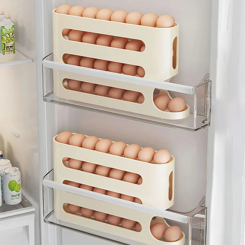 "4-Layer Rolling Egg Dispenser – Space-Saving Fridge Organizer"