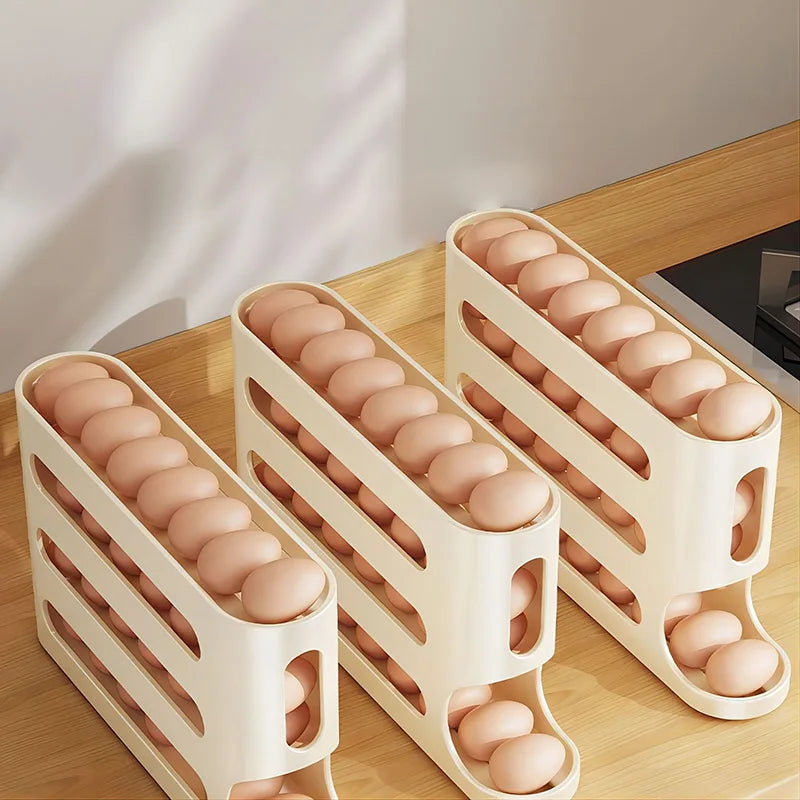 "4-Layer Rolling Egg Dispenser – Space-Saving Fridge Organizer"