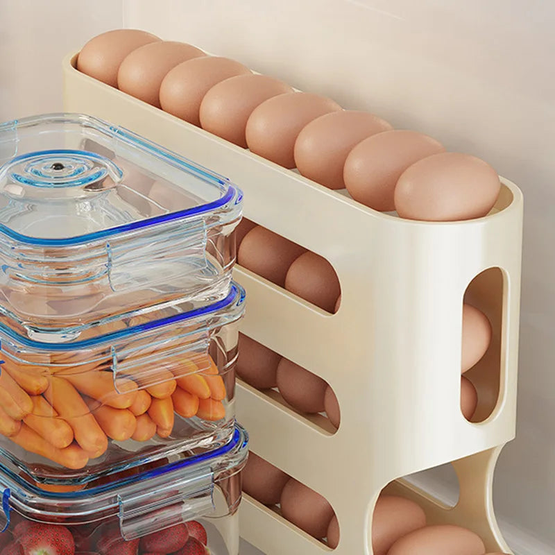 "4-Layer Rolling Egg Dispenser – Space-Saving Fridge Organizer"