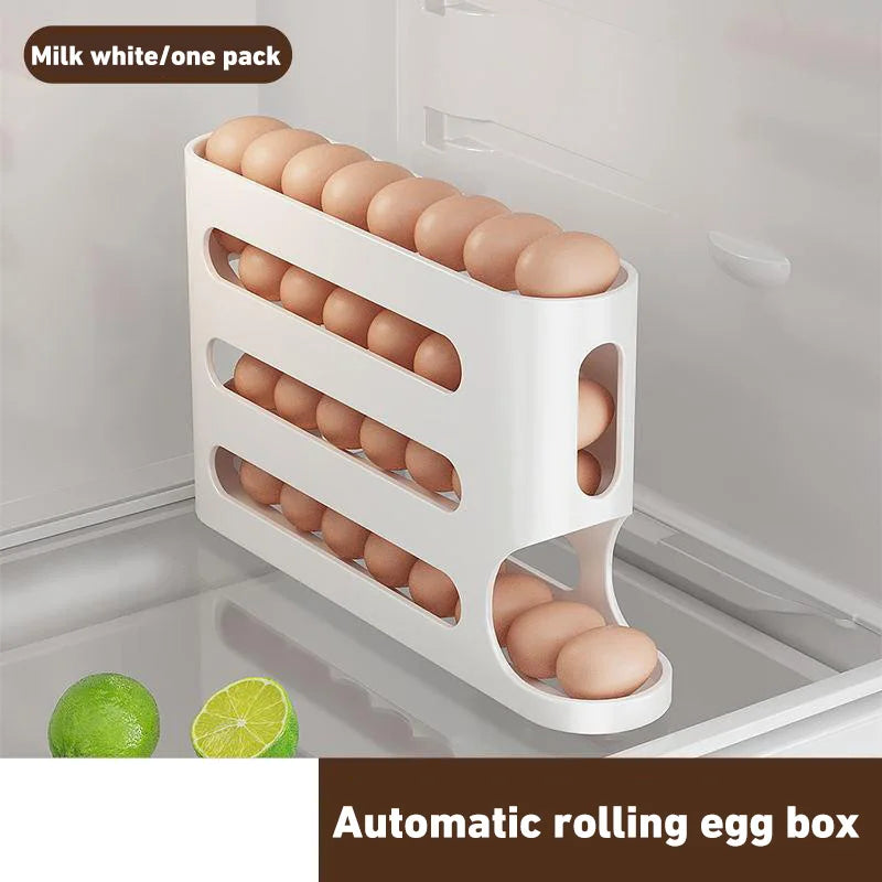 "4-Layer Rolling Egg Dispenser – Space-Saving Fridge Organizer"