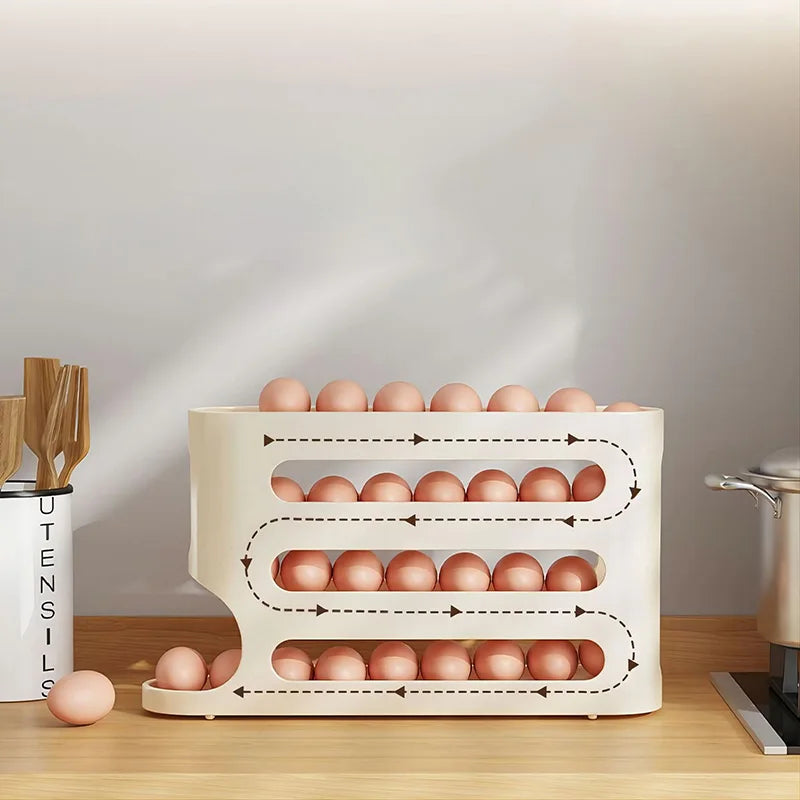 "4-Layer Rolling Egg Dispenser – Space-Saving Fridge Organizer"