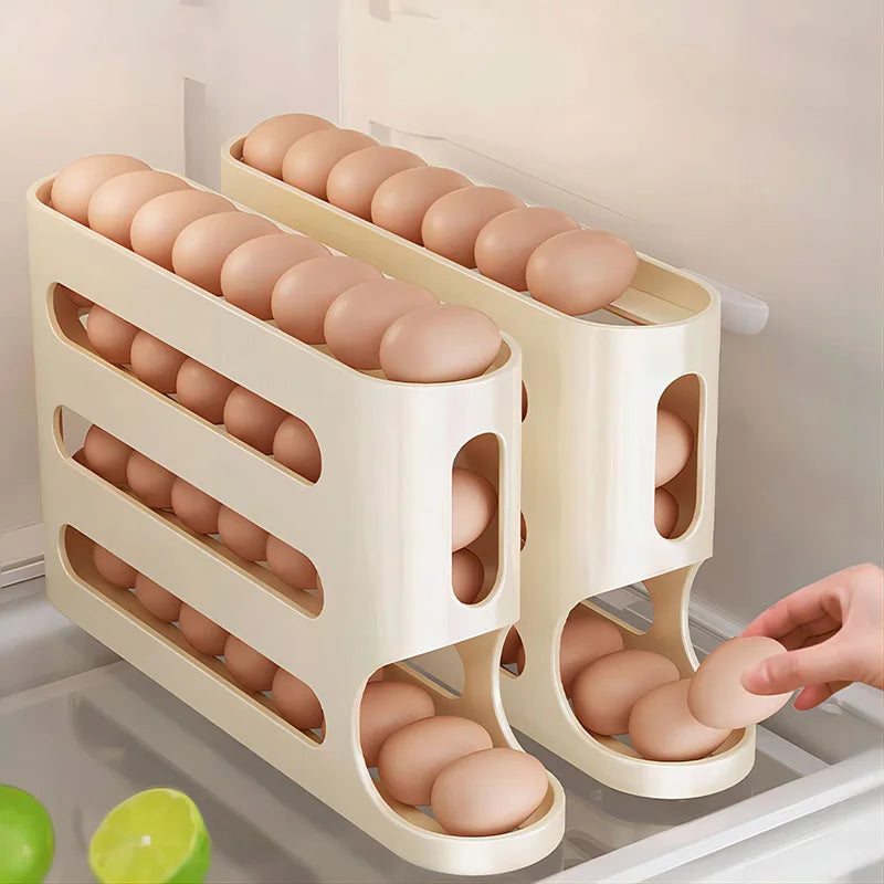 "4-Layer Rolling Egg Dispenser – Space-Saving Fridge Organizer"